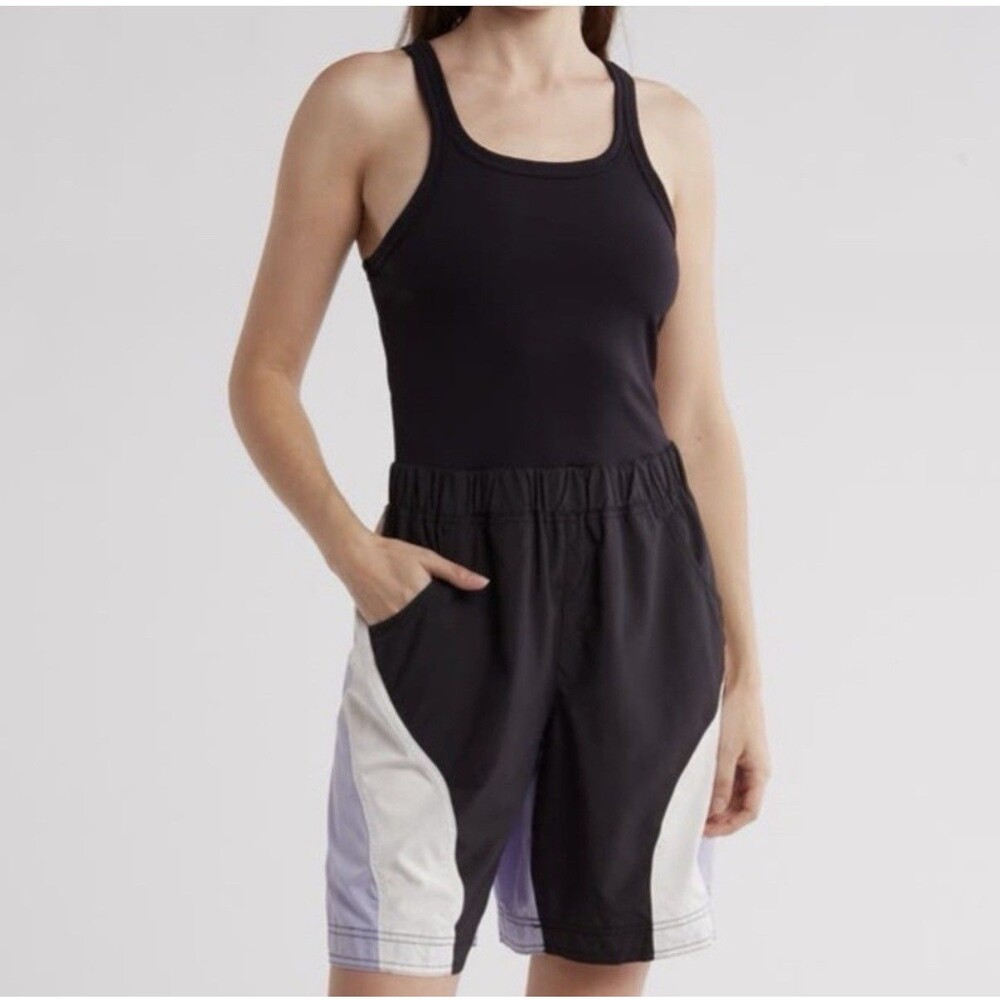 Free People Movement XS Double Bounce Jumpsuit Romper Black Combo Lavender NWOT